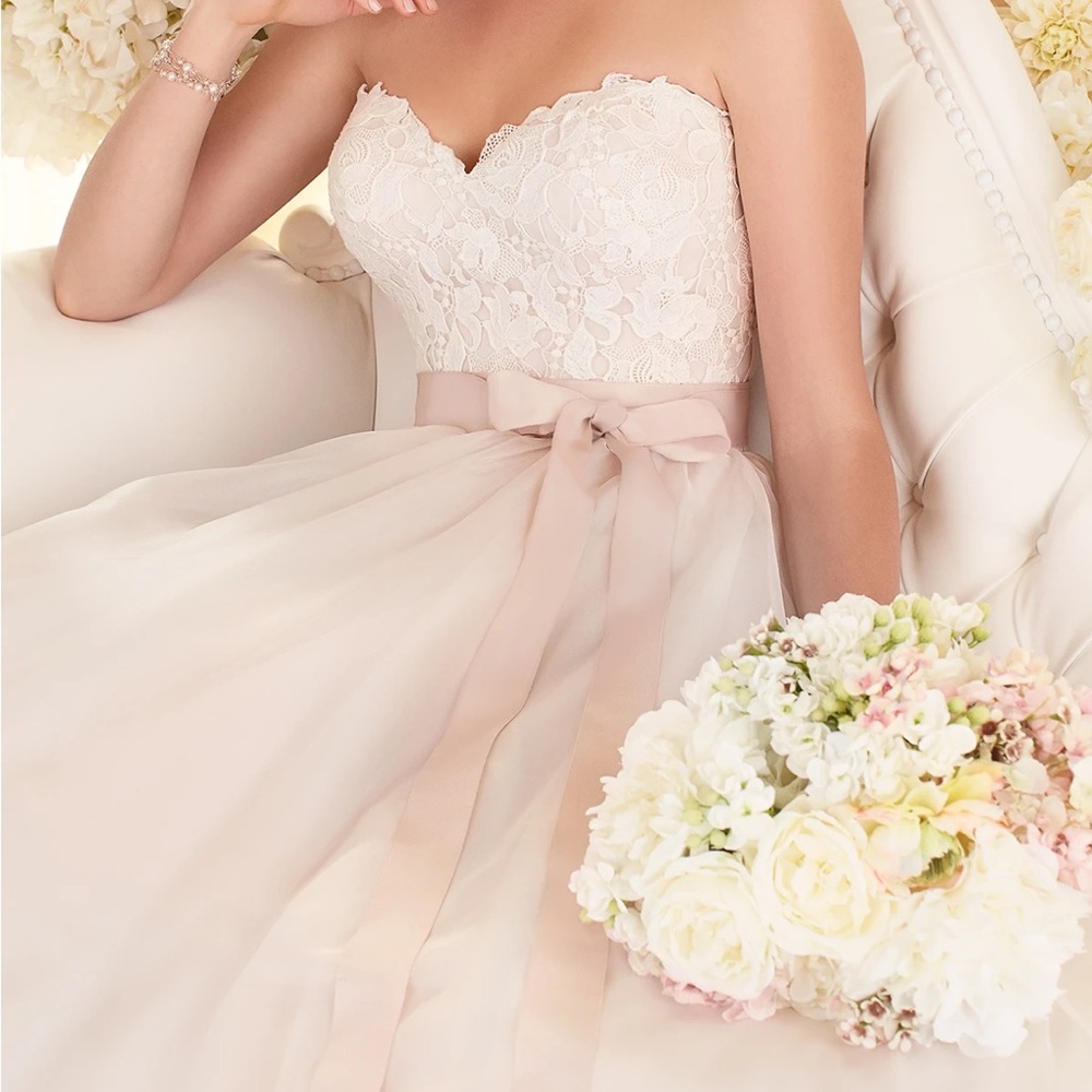 Elegant Blush Cream Lace Strapless Dress